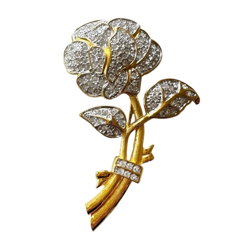 Vintage Nolan Miller Rhinestone Rose Pin Brooch Jewelry Estate